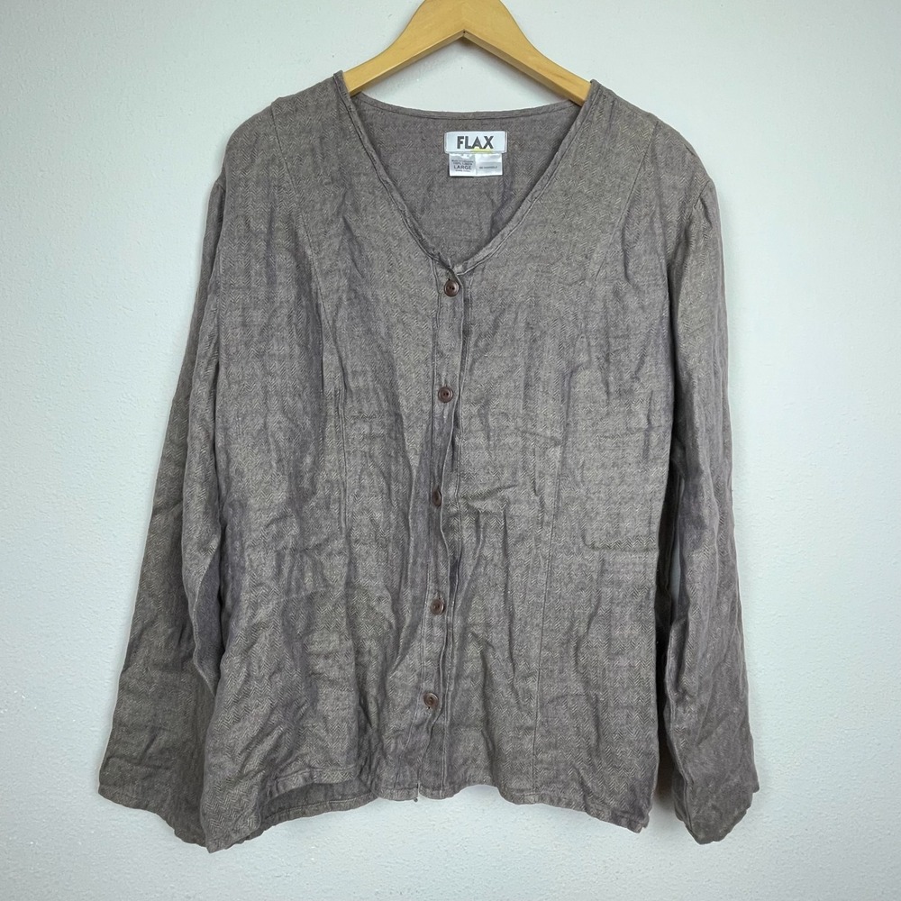 Flax Linen Oversized Button Top Lagenlook Coastal Grandma Cinch Back Size L‎